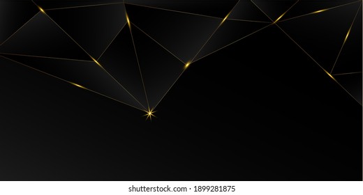 Fondo de Oro de Lujo Negro. Tapa de esparcido poligonal 3D. Banner de la celebración de Año Nuevo del marco de negocios VIP rico real. Tarjeta de lujo Golden Premium Polygon Poster Gold Crystal