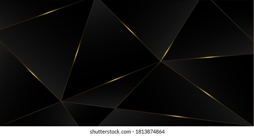 Black Luxury Gold Background. Royal Rich VIP Business Banner Golden Premium Triangular Frame Christmas New Year Celebration Border. 3D Abstract Polygonal Shiny Cover. Crystal Luxury Gold Card