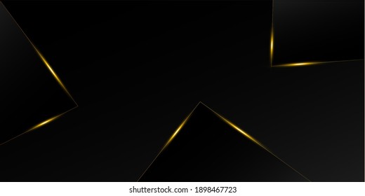 Black Luxury Gold Background. Royal Rich VIP Business Banner New Year Christmas Celebration Design. 3D Abstract Polygonal Sparkle Cover. Golden Silver Triangular Frame Crystal Luxury Gold Card