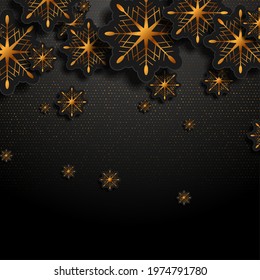 Black and luxury golden winter Christmas abstract vector background