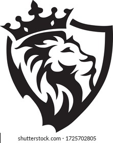Black luxury lion with crown tattoo design, template symbol art svg