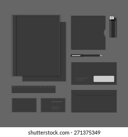 Black Luxury Logotype presentation corporate identity template Mock up design elements. Vector Business stationery objects, document, business card, envelope, notepad, badge and other.
