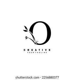 black luxury O logo design with beautiful floral and leaf ornament decoration. initial O letter logo. monogram O typography. feather logo