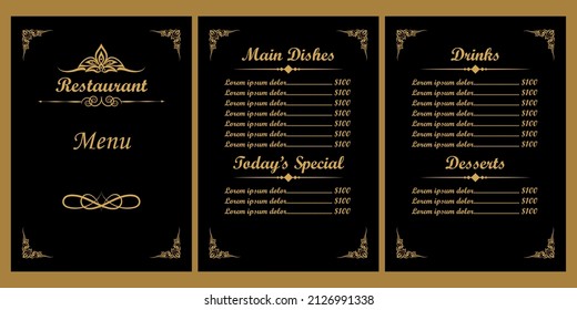 Black Luxury Restaurant Menu Template Design Stock Vector (Royalty Free ...