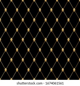 Black luxury seamless pattern. Vector art deco trendy background. Gold dimonds and lines. For premium package design