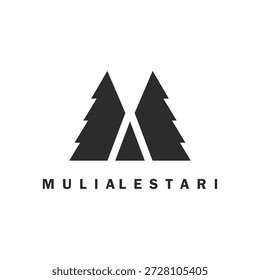 letra m preta pinheiros árvore ícone do logotipo vetor elemento design