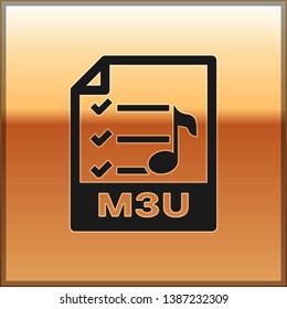 Black M3U file document icon. Download m3u button icon isolated on gold background. M3U file symbol. Vector Illustration