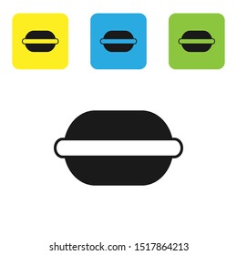 Black Macaron cookie icon isolated on white background. Macaroon sweet bakery. Set icons colorful square buttons. Vector Illustration