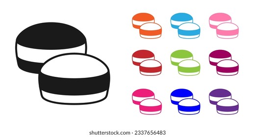 Black Macaron cookie icon isolated on white background. Macaroon sweet bakery. Set icons colorful. Vector