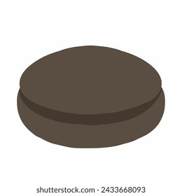 Macarón negro en estilo dibujado a mano. Lindo galleta tradicional francesa. Ilustración vectorial aislada sobre fondo blanco.