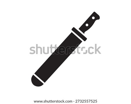 Black machete knife icon. Sharp blade tool icon. Weapon illustration for design projects. Jungle survival equipment.