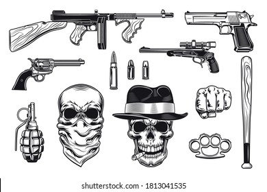 Mafia Gangsters Set Monochrome Vintage Objects Stock Vector (Royalty ...