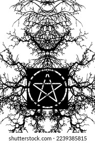 black magic background and mystic pentagram symbol, Freemasonry and secret societies banner, occult and spiritual mystic drawing vector isolated on white background 
