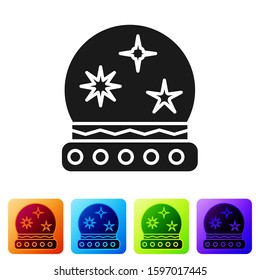 Black Magic ball icon isolated on white background. Crystal ball. Set icons in color square buttons. Vector Illustration