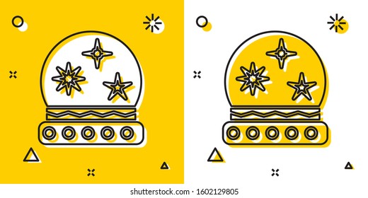 Black Magic ball icon isolated on yellow and white background. Crystal ball. Random dynamic shapes. Vector Illustration