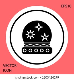 Black Magic ball icon isolated on red background. Crystal ball. White circle button. Vector Illustration
