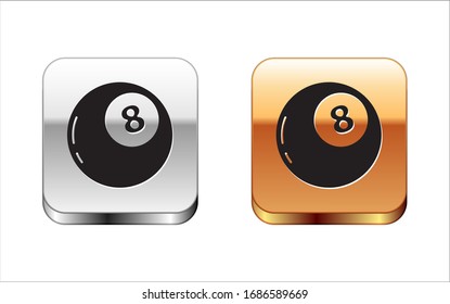 Black Magic ball of predictions for decision-making icon isolated on white background. Crystal ball. Silver-gold square button. Vector Illustration