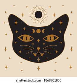 Black Magic Cat Illustration Design in Vector.
