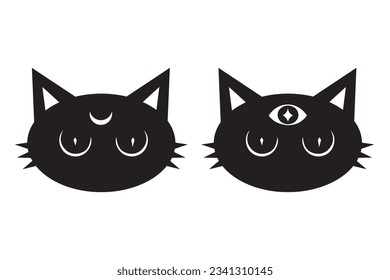 Diseño de la Ilustración del Gato Mágico Negro en el vector.
