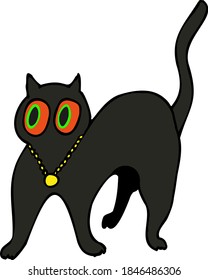 black magic cat vector illustration. Halloween mysterious cat