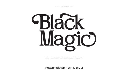 Fonte Elegante Magia Preta, Número Minúsculo Maiúsculo E E Comercial. Clássico Lettering minimal Fashion Designs. Tipografia modernas fontes serif conceito vintage decorativo regular. ilustração vetorial 
