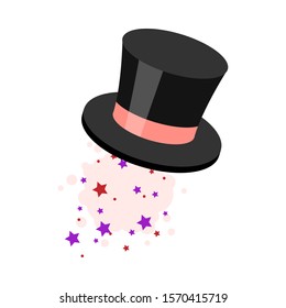 Black magic hat with miracle falling stars inside vector illustration