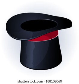 Black magic hat with red ribbon. Vector.