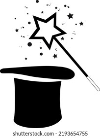 Black magic hat with wand stick, magical performance, wizard, magician props