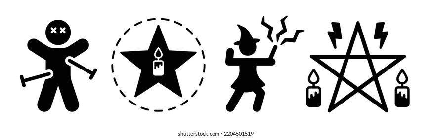 Black Magic Icon Set. Containing Witch, Dark Ritual And Spell Icon. Vector Illustration.