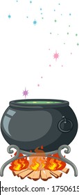 Black magic pot and magic wand cartoon style isolated on white background illustration