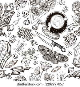 Black magic. Seamless pattern for wrapping paper, wallpaper, fabric and much more.