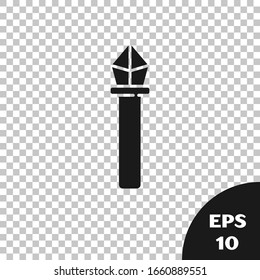 Black Magic staff icon isolated on transparent background. Magic wand, scepter, stick, rod.  Vector Illustration