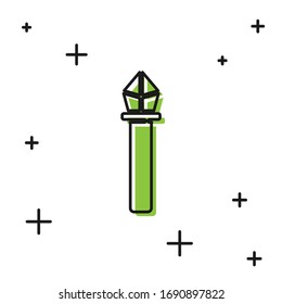 Black Magic staff icon isolated on white background. Magic wand, scepter, stick, rod.  Vector Illustration