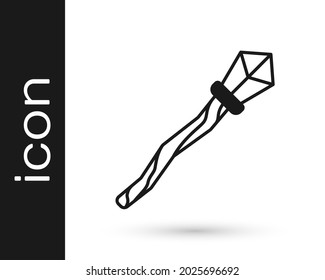 Black Magic staff icon isolated on white background. Magic wand, scepter, stick, rod.  Vector