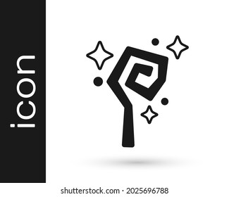 Black Magic staff icon isolated on white background. Magic wand, scepter, stick, rod.  Vector