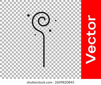 Black Magic staff icon isolated on transparent background. Magic wand, scepter, stick, rod.  Vector