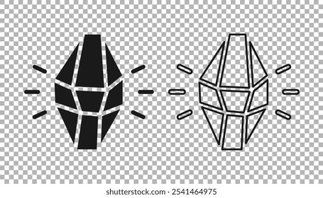 Schwarzes Magic-Stein-Symbol einzeln auf transparentem Hintergrund. Fantasy-Kristall. Schmuck Edelstein für Spiel.  Vektorgrafik