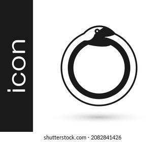 Black Magic symbol of Ouroboros icon isolated on white background. Snake biting its own tail. Animal and infinity, mythology and serpent.  Vector