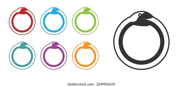 Black Magic symbol of Ouroboros icon isolated on white background. Snake biting its own tail. Animal and infinity, mythology and serpent. Set icons colorful. Vector