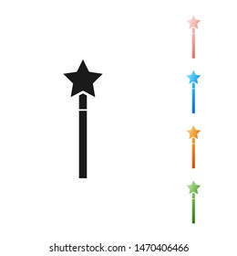 Black Magic wand icon isolated on white background. Star shape magic accessory. Magical power. Set icons colorful. Vector Illustration