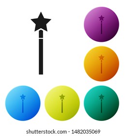Black Magic wand icon isolated on white background. Star shape magic accessory. Magical power. Set icons colorful circle buttons. Vector Illustration