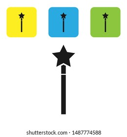 Black Magic wand icon isolated on white background. Star shape magic accessory. Magical power. Set icons colorful square buttons. Vector Illustration
