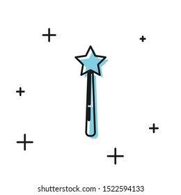 Black Magic wand icon isolated on white background. Star shape magic accessory. Magical power.  Vector Illustration