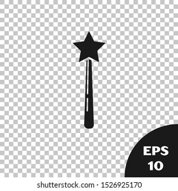 Black Magic wand icon isolated on transparent background. Star shape magic accessory. Magical power.  Vector Illustration