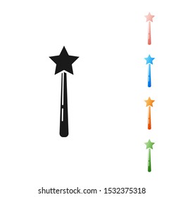 Black Magic wand icon isolated on white background. Star shape magic accessory. Magical power. Set icons colorful. Vector Illustration