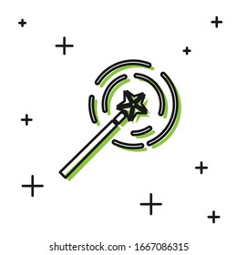 Black Magic wand icon isolated on white background. Star shape magic accessory. Magical power.  Vector Illustration