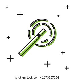 Schwarzes Zauberstab Symbol einzeln auf weißem Hintergrund. Zaubererzubehör in Sternenform. Magische Kraft. Vektorillustration-Illustration