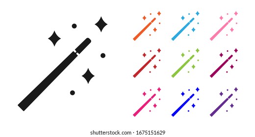 Black Magic wand icon isolated on white background. Star shape magic accessory. Magical power. Set icons colorful. Vector Illustration