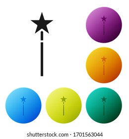 Black Magic wand icon isolated on white background. Star shape magic accessory. Magical power. Set icons in color circle buttons. Vector Illustration