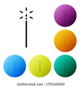 Black Magic wand icon isolated on white background. Star shape magic accessory. Magical power. Set icons in color circle buttons. Vector Illustration